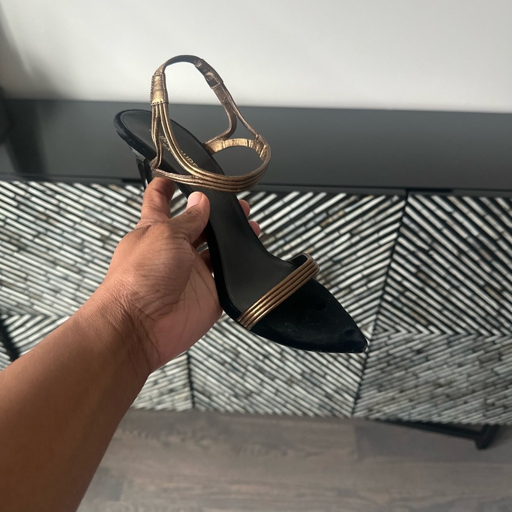 Saint Laurent Black and Gold Strappy Heels - Picture 3 of 10